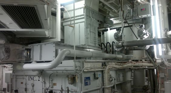 Engine room piping of a ship